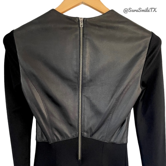 HELMUT LANG Black Lambskin Leather Panel Long Sleeve Mini Dress NWOT - Picture 5 of 16